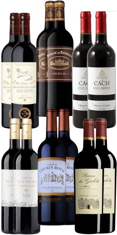 Margaux, Pauillac, Saint-Julien, saint-Éstèphe, Moulis-en-Médoc und Haut-Médoc in einem Paket